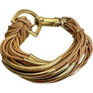 Saachi Cream Tan Chunky Multistrand Metallic Tube Clip Bracelet Designer Modern